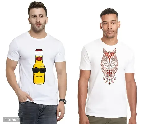 Stylish White Polyester Printed Short Sleeves T-Shirt For Men Pack Of 2-thumb0