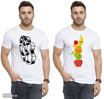 Stylish White Polyester Printed Short Sleeves T-Shirt For Men Pack Of 2-thumb0