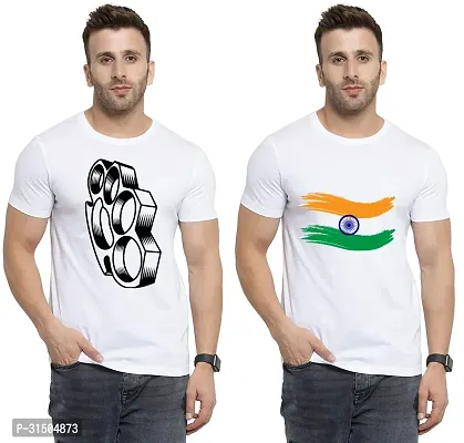 Stylish White Polyester Printed Short Sleeves T-Shirt For Men Pack Of 2-thumb0