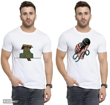 Stylish White Polyester Printed Short Sleeves T-Shirt For Men Pack Of 2-thumb0