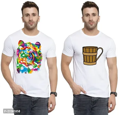 Stylish White Polyester Printed Short Sleeves T-Shirt For Men Pack Of 2-thumb0