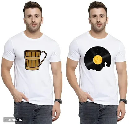 Stylish White Polyester Printed Short Sleeves T-Shirt For Men Pack Of 2-thumb0