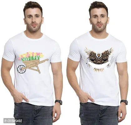 Stylish White Polyester Printed Short Sleeves T-Shirt For Men Pack Of 2-thumb0