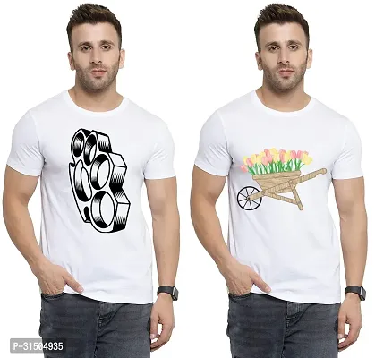 Stylish White Polyester Printed Short Sleeves T-Shirt For Men Pack Of 2-thumb0