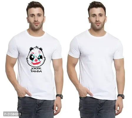 Stylish White Polyester Printed Short Sleeves T-Shirt For Men Pack Of 2-thumb0