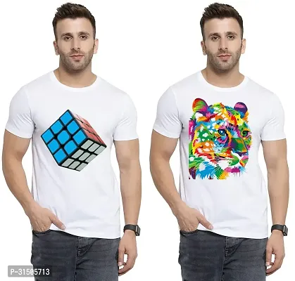 Stylish White Polyester Printed Short Sleeves T-Shirt For Men Pack Of 2-thumb0