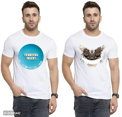 Stylish White Polyester Printed Short Sleeves T-Shirt For Men Pack Of 2-thumb0