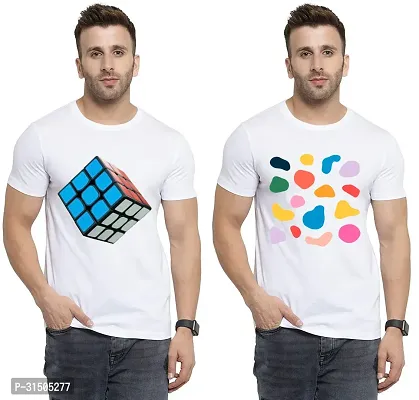 Stylish White Polyester Printed Short Sleeves T-Shirt For Men Pack Of 2-thumb0