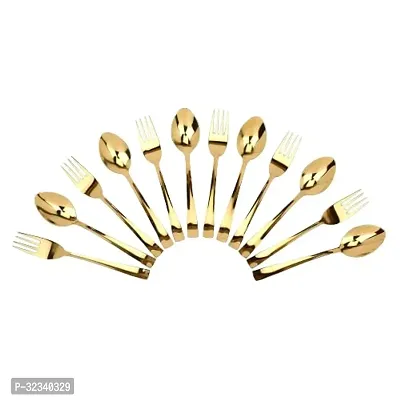 Stylish Stainless Steel Golden Spoon and Fork Set (12 PCS Spoon and Fork)-thumb0