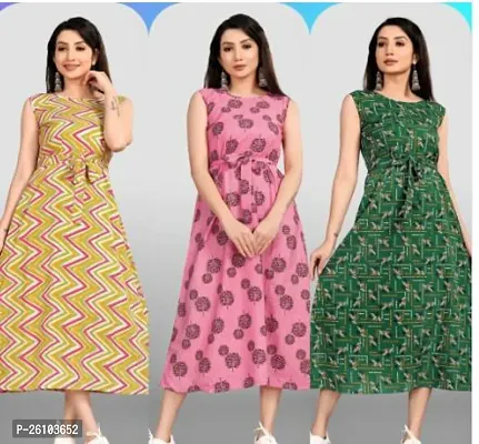 Stylish Poly Crepe Printed Dress For Women Pack Of 3