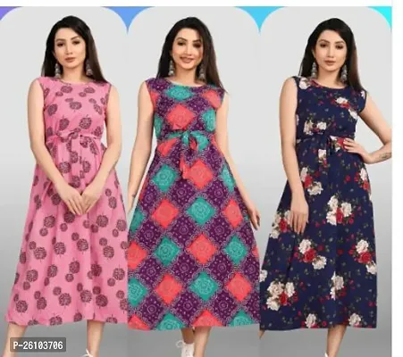 Stylish Poly Crepe Printed Dress For Women Pack Of 3