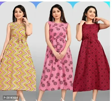 Stylish Poly Crepe Printed Dress For Women Pack Of 3