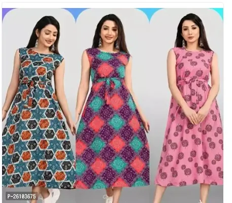 Stylish Poly Crepe Printed Dress For Women Pack Of 3