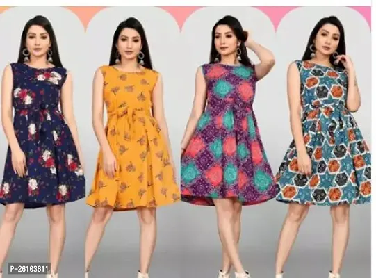 Stylish Poly Crepe Printed Dress For Women Pack Of 4-thumb0