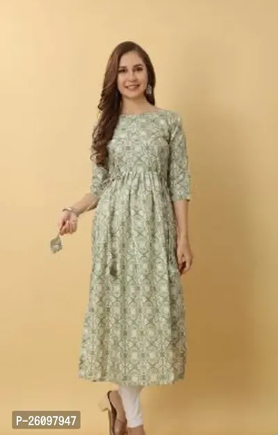 Stylish Cotton Green Stitched Anarkali Kurta For Women-thumb0