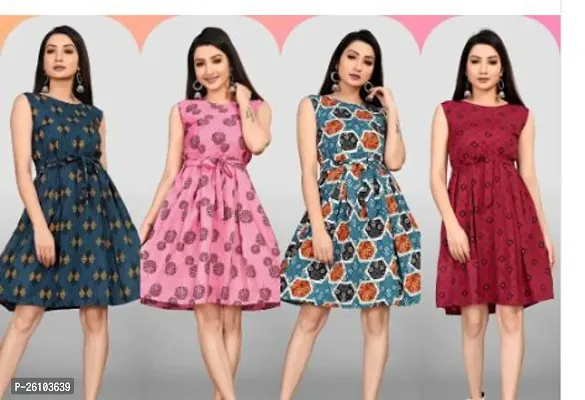 Stylish Poly Crepe Printed Dress For Women Pack Of 4