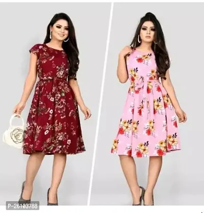 Stylish Poly Crepe Printed Dress For Women Pack Of 2