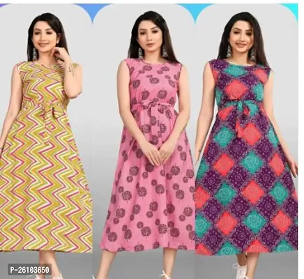 Stylish Poly Crepe Printed Dress For Women Pack Of 3-thumb0