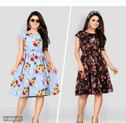 Stylish Poly Crepe Printed Dress For Women Pack Of 2