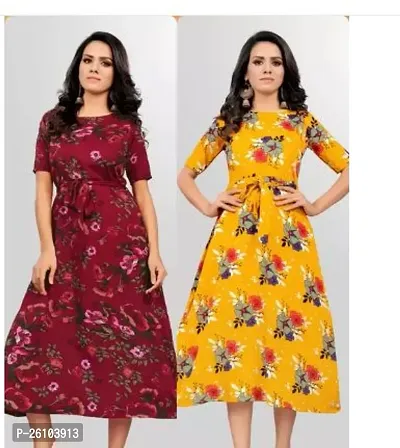 Stylish Poly Crepe Printed Dress For Women Pack Of 2