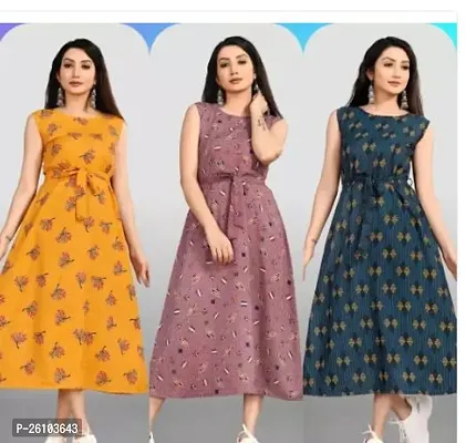 Stylish Poly Crepe Printed Dress For Women Pack Of 3-thumb0