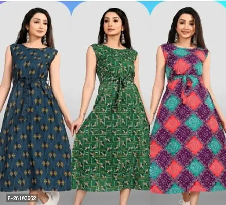 Stylish Poly Crepe Printed Dress For Women Pack Of 3