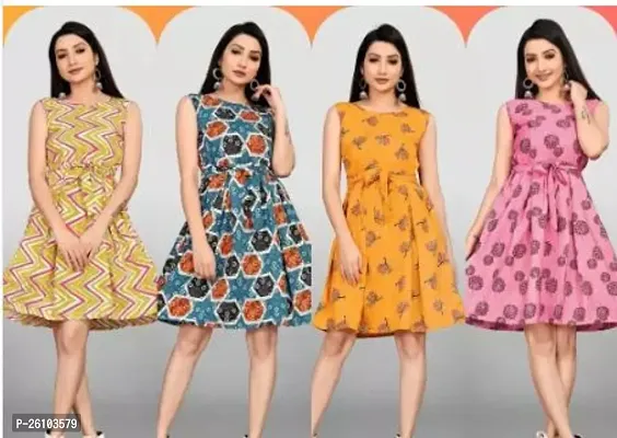 Stylish Poly Crepe Printed Dress For Women Pack Of 4