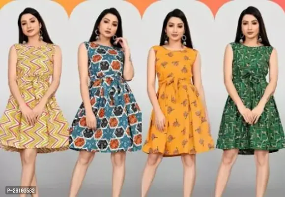 Stylish Poly Crepe Printed Dress For Women Pack Of 4-thumb0