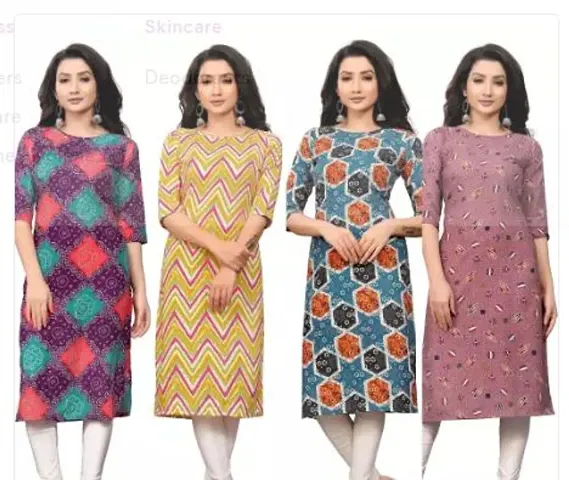 Stylish Poly Crepe Straight Stitched Kurti For Women, Pack Of 4