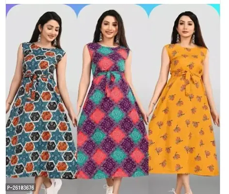 Stylish Poly Crepe Printed Dress For Women Pack Of 3