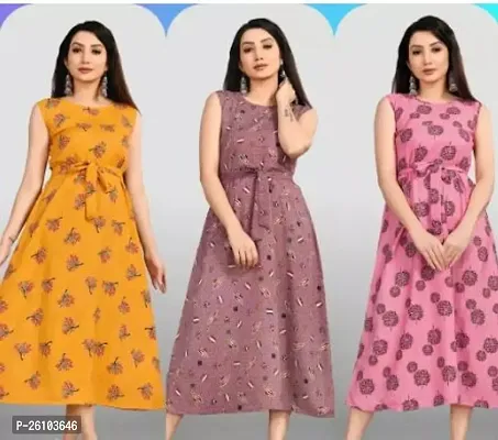 Stylish Poly Crepe Printed Dress For Women Pack Of 3