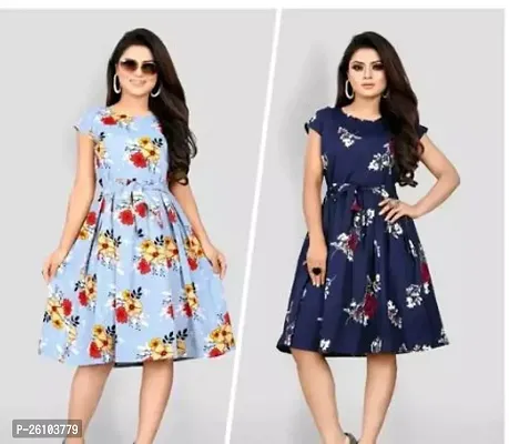 Stylish Poly Crepe Printed Dress For Women Pack Of 2