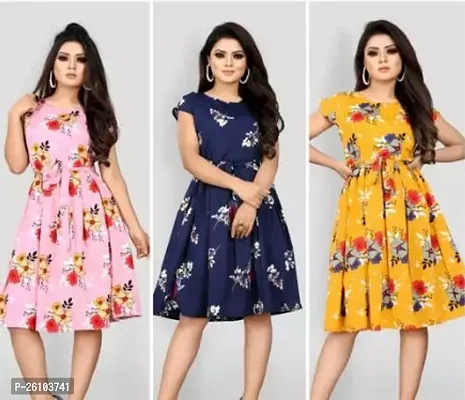 Stylish Poly Crepe Printed Dress For Women Pack Of 3