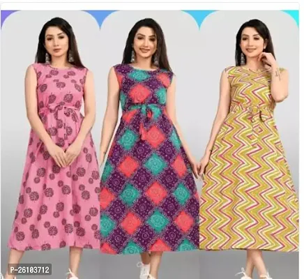 Stylish Poly Crepe Printed Dress For Women Pack Of 3