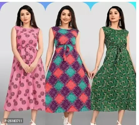 Stylish Poly Crepe Printed Dress For Women Pack Of 3