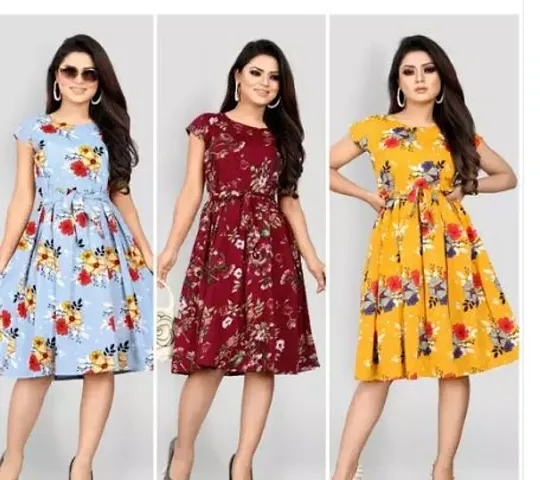 Stylish Poly Crepe Dress For Women Pack Of 3