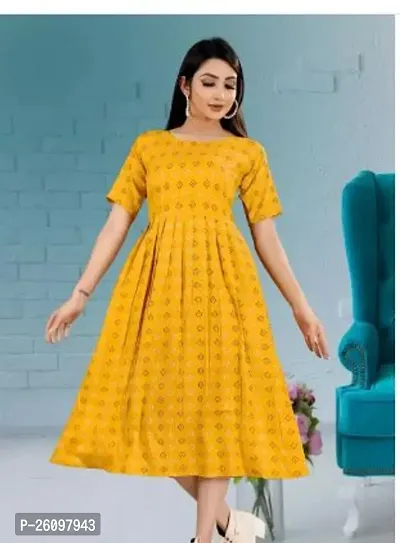 Stylish Viscose Rayon Yellow Stitched Anarkali Kurta For Women