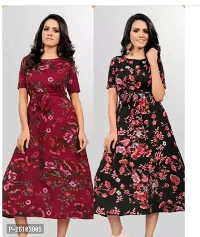 Stylish Poly Crepe Printed Dress For Women Pack Of 2