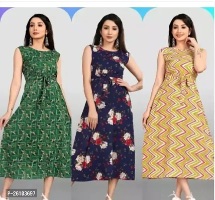 Stylish Poly Crepe Printed Dress For Women Pack Of 3