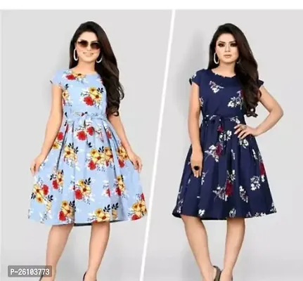 Stylish Poly Crepe Printed Dress For Women Pack Of 2