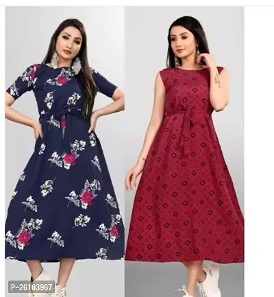 Stylish Poly Crepe Printed Dress For Women Pack Of 2-thumb0