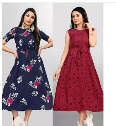 Stylish Poly Crepe Dress For Women Pack Of 2