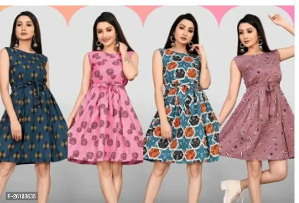 Stylish Poly Crepe Printed Dress For Women Pack Of 4