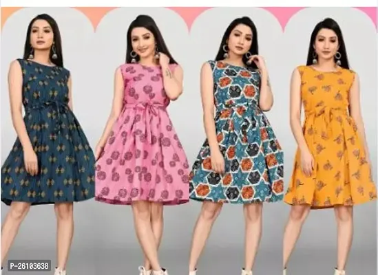 Stylish Poly Crepe Printed Dress For Women Pack Of 4-thumb0