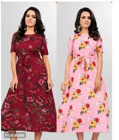 Stylish Poly Crepe Printed Dress For Women Pack Of 2-thumb0