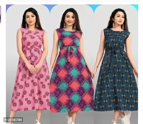 Stylish Poly Crepe Printed Dress For Women Pack Of 3