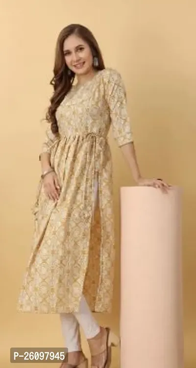 Stylish Cotton Tan Stitched Anarkali Kurta For Women-thumb0