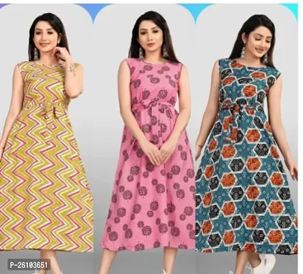 Stylish Poly Crepe Printed Dress For Women Pack Of 3