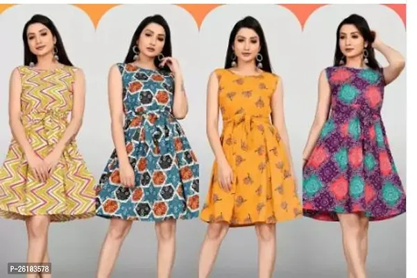 Stylish Poly Crepe Printed Dress For Women Pack Of 4