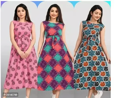 Stylish Poly Crepe Printed Dress For Women Pack Of 3